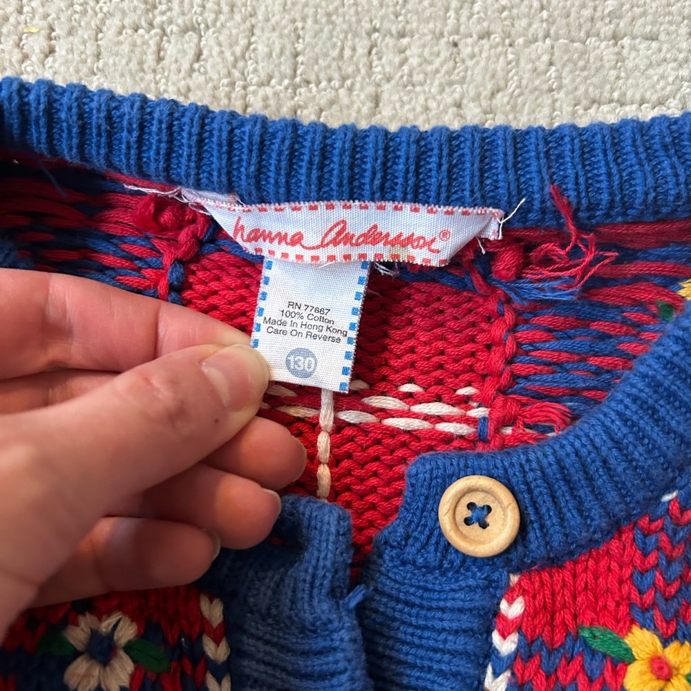 Vintage Hanna Andersson knit cardigan floral detail medium - Picture 3 of 7